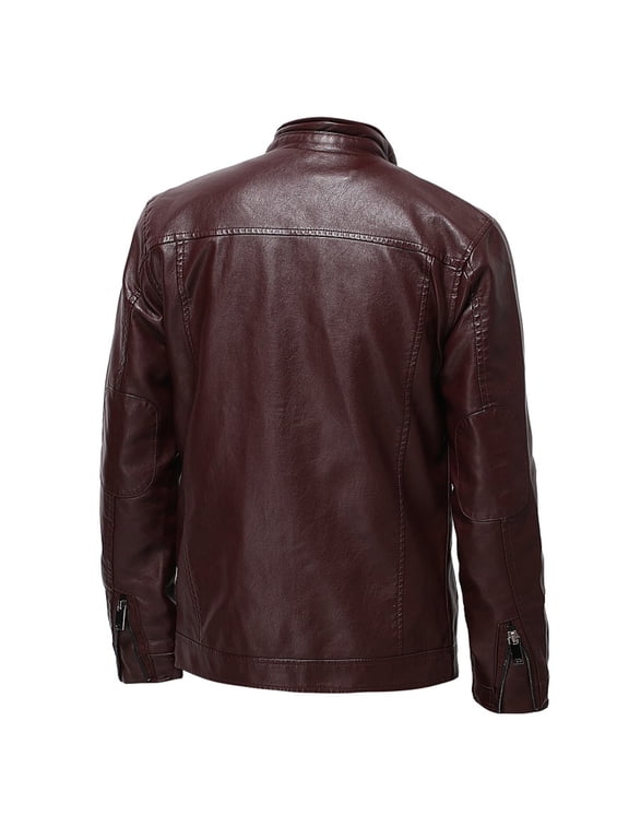 Mens Faux s & Jackets- Leather Plus Fleece Jacket, Motorcycle Jacket, Leather Jacket Red,M