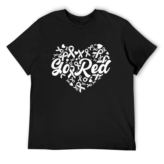 Mens February Heart Disease Awareness Month Red Heart American T-Shirt Black 3X-Large