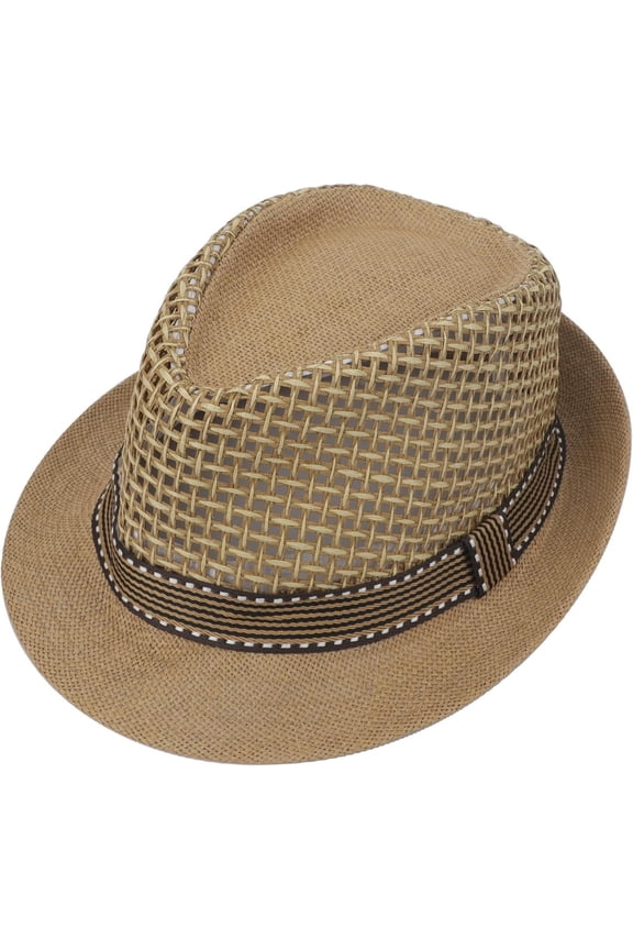 Mens Fedora Hats Elegant Derby Hat Breathable Straw Panama Hat Cool Mesh Sun Cap for Mid- Outdoor Travel