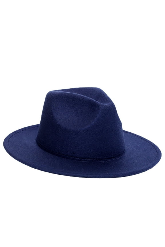 Mens Fedora, Yigetop Wide Brim Fedora Hats for Women & Men Classic Dress Panama Hat Adjustable Felt Hat with Band Brim Hats for Men Dark Blue One Size
