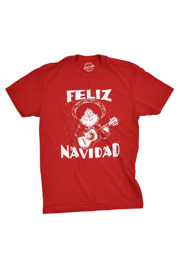 Mens Feliz Navidad T Shirt Funny Guitar Mexican Santa Claus Christmas Tee Graphic Tees