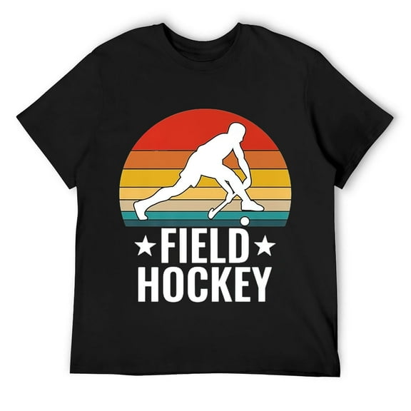 Mens Field Hockey Funny Slogan Pun Gift - Retro Sunset Design T-Shirt Black