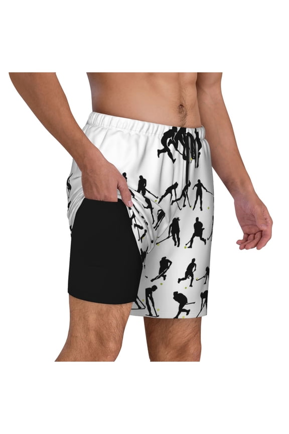 Mens Field Hockey Swimming Trunks with Compression Liner Beach Quick Dry Swim Shorts