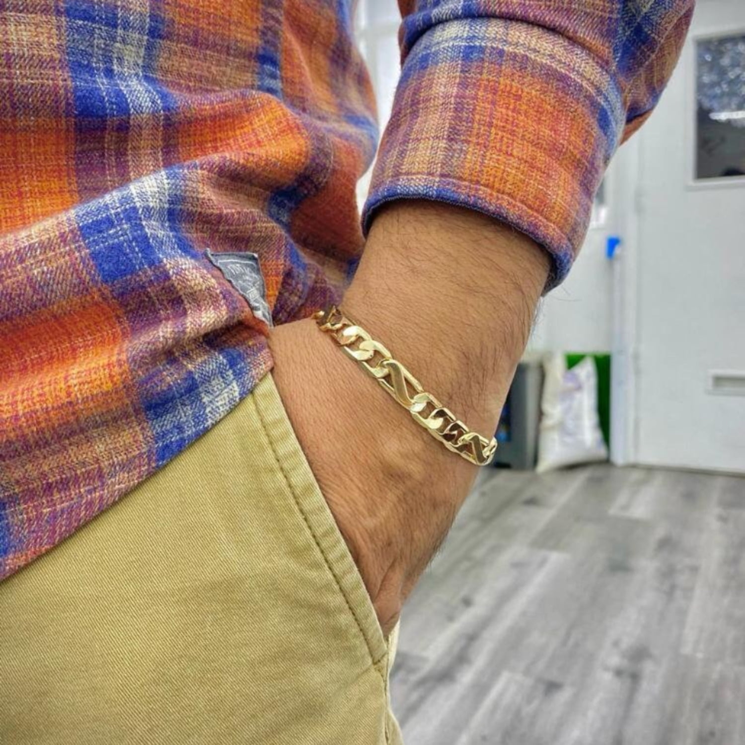 PRIMEJEWELRY269 Mens Figaro Bracelet Thick Boys 14K Gold Filled Solid Fashion Style 8.25" INCH