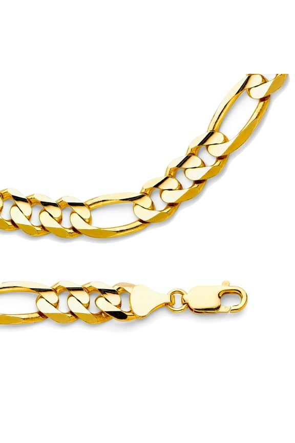 Mens Figaro Chain 14k Yellow Gold Solid Necklace Wide Links Heavy Concave Large Big 9.5 mm 26 inch