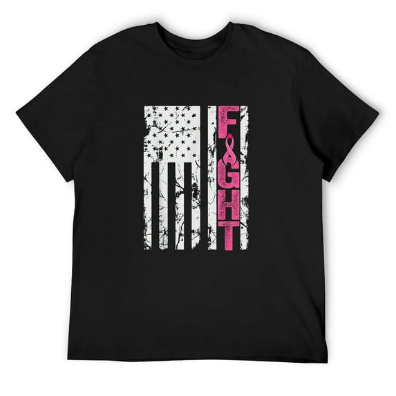 Mens Fight Breast Survivor American Flag Breast Cancer Awareness T-Shirt Black Large