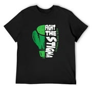 TMANI Mens Fight The Stigma Mental Health Awareness Green Ribbon T Shirts Black Small