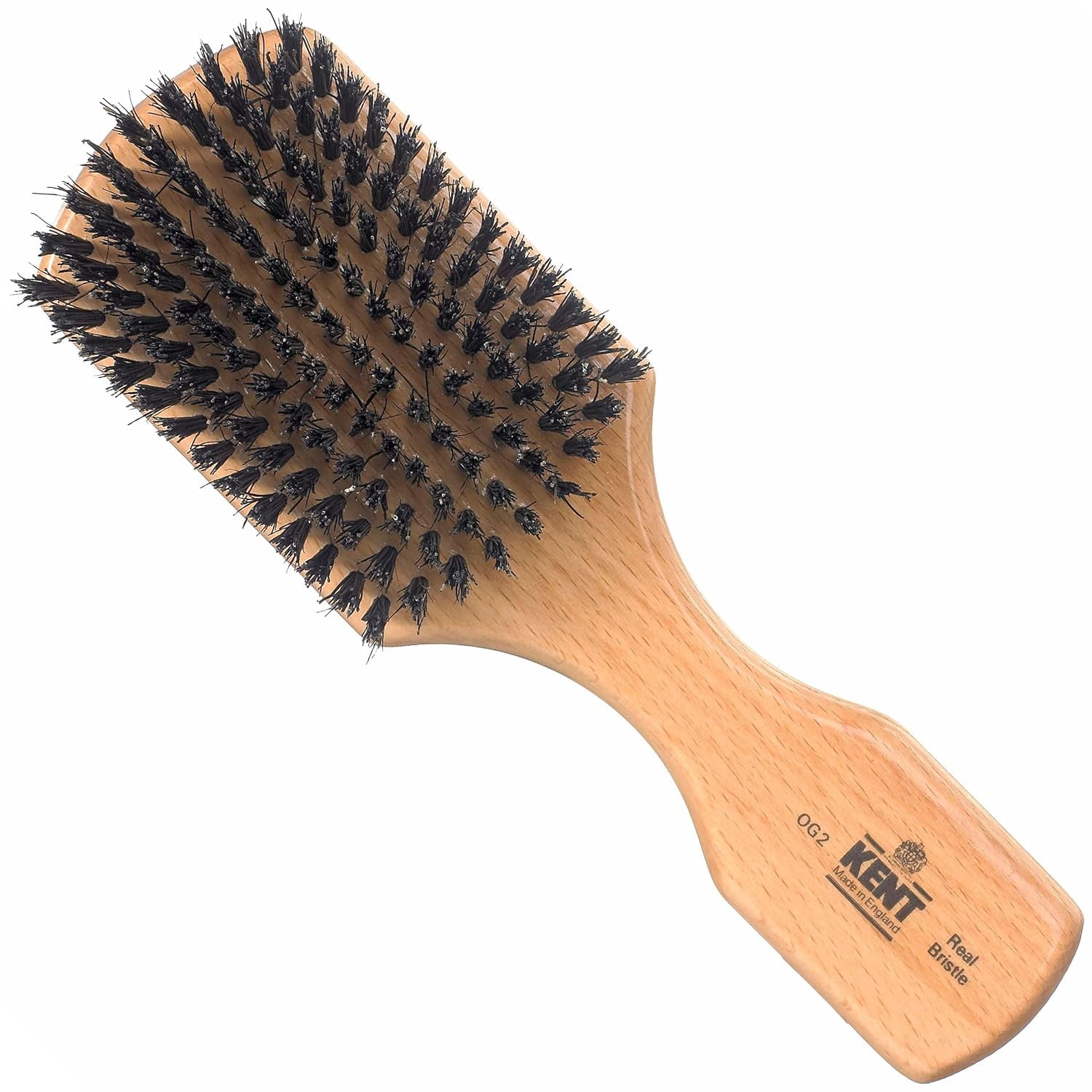 Kent OG2S Beechwood Soft Bristle Hair Brush and Facial Brush for Beard Care - Exfoliating Soft White Natural Boar Bristle Brush for Mens Grooming, Hair Care, and Beard Straightener