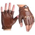 thumbnail image 1 of Men's Fingerless Half Finger Driving Gloves Genuine Sheepskin Leather Lightweight Outdoor Gloves for Daily Use, 1 of 7