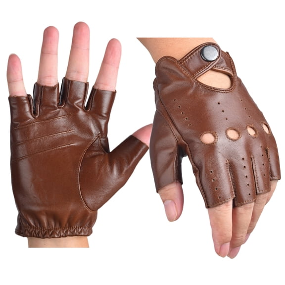 Men's Fingerless Half Finger Driving Gloves Genuine Sheepskin Leather Lightweight Outdoor Gloves for Daily Use