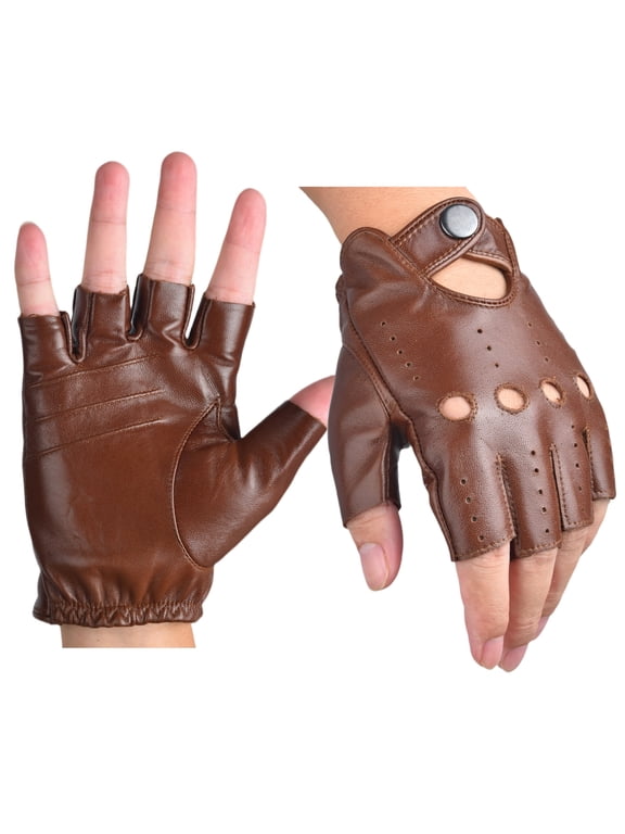 Men's Fingerless Half Finger Driving Gloves Genuine Sheepskin Leather Lightweight Outdoor Gloves for Daily Use