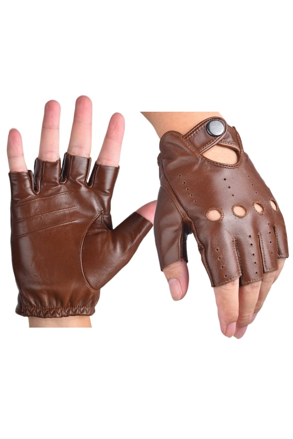 Men's Fingerless Half Finger Driving Gloves Genuine Sheepskin Leather Lightweight Outdoor Gloves for Daily Use