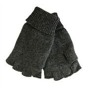 Mens Fingerless Ragg Wool Gloves With Inner Fleece Palm Lining (L/XL, Charcoal)