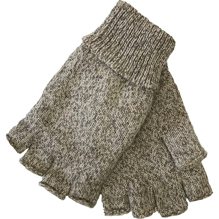 Mens Fingerless Ragg Wool Gloves With Inner Fleece Palm Lining (L