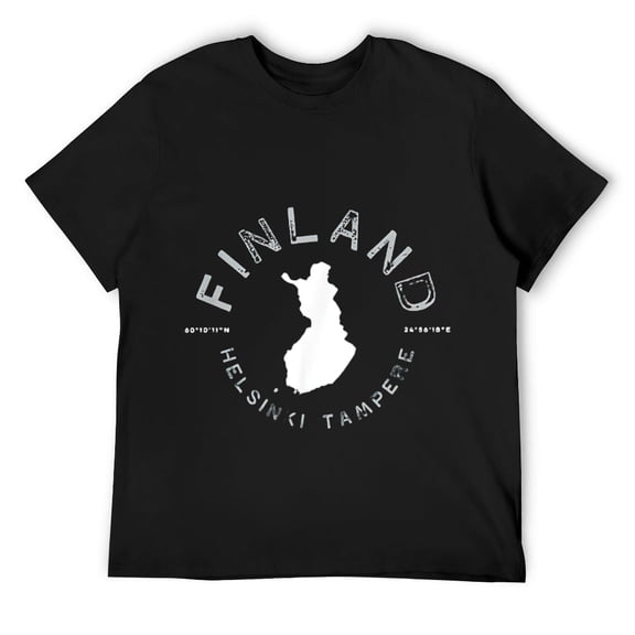 Mens Finland Helsinki Tampere Graphic Vintage Retro T-Shirt Black