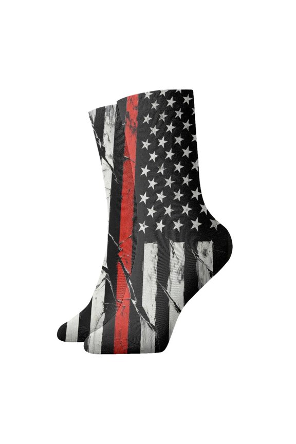 Mens Firefighter Firefighting Flag Novelty Ankle Socks Womens Comfort Casual Quarter Socks
