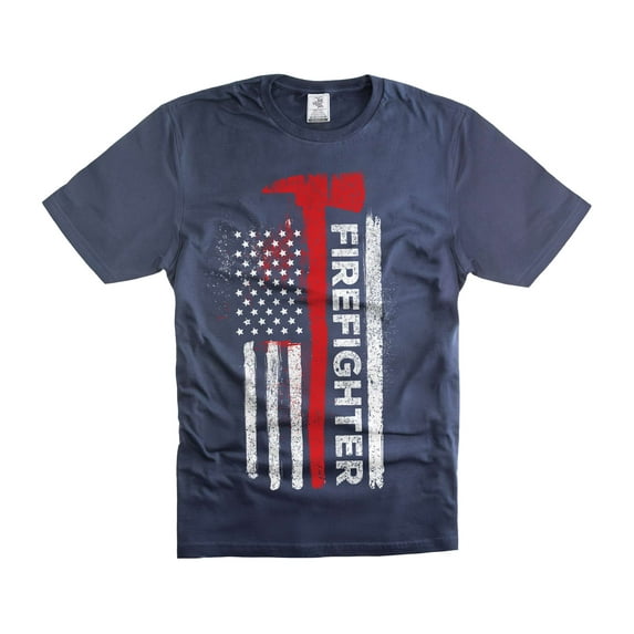 Mens Firefighter Patriotic T-shirt Firefighter 4th Of July Flag Shirt Firefighter AXE Shirts (Large Navy Blue)