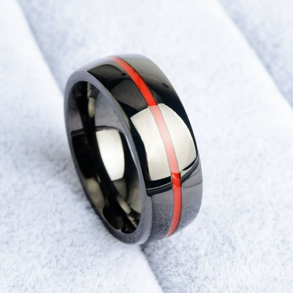 Mens Firefighter Ring Thin Blue Line Stainless Steel Wedding Band Unisex Durable Commemorative Jewelry For All