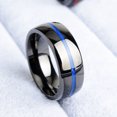 thumbnail image 1 of Mens Firefighter Ring Thin Blue Line Stainless Steel Wedding Band Unisex Durable Commemorative Jewelry For All, 1 of 5