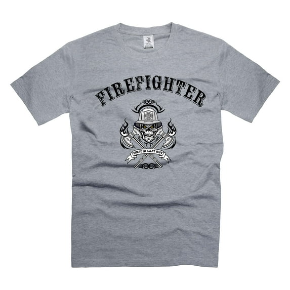 Mens Firefighter T-shirt Firefighter SKull Logo Shirt Firefighting Gifts Firefighter T-Shirts (Medium Grey)