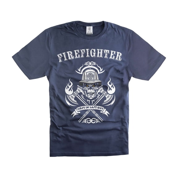 Mens Firefighter T-shirt Firefighter SKull Logo Shirt Firefighting Gifts Firefighter T-Shirts (Medium Navy Blue)