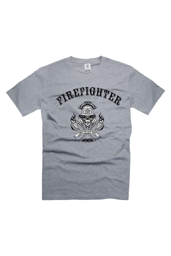 Mens Firefighter T-shirt Firefighter SKull Logo Shirt Firefighting Gifts Firefighter T-Shirts (Small Grey)