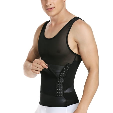 Mens Firm Tummy Compression Shirt with Waist Girdle Belt Gynecomastia Shapewear