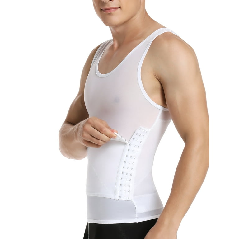 Mens Firm Tummy Compression Shirt with Waist Girdle Belt