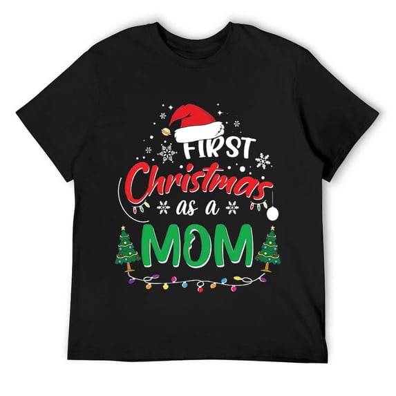 Mens First Christmas as a Mom New Mommy 1st Christmas Short Sleeve T-Shirt Black