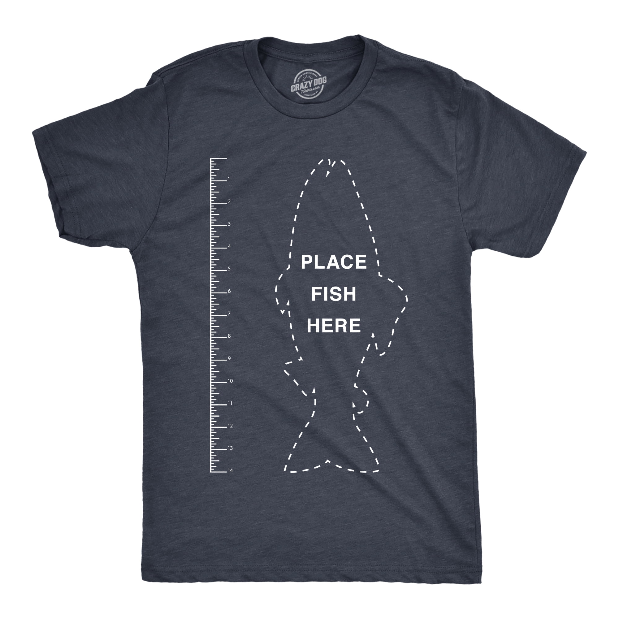 Mens Fish Ruler Tshirt Funny Fishing Measurement Tee (Heather Navy) - XL  Graphic Tees 