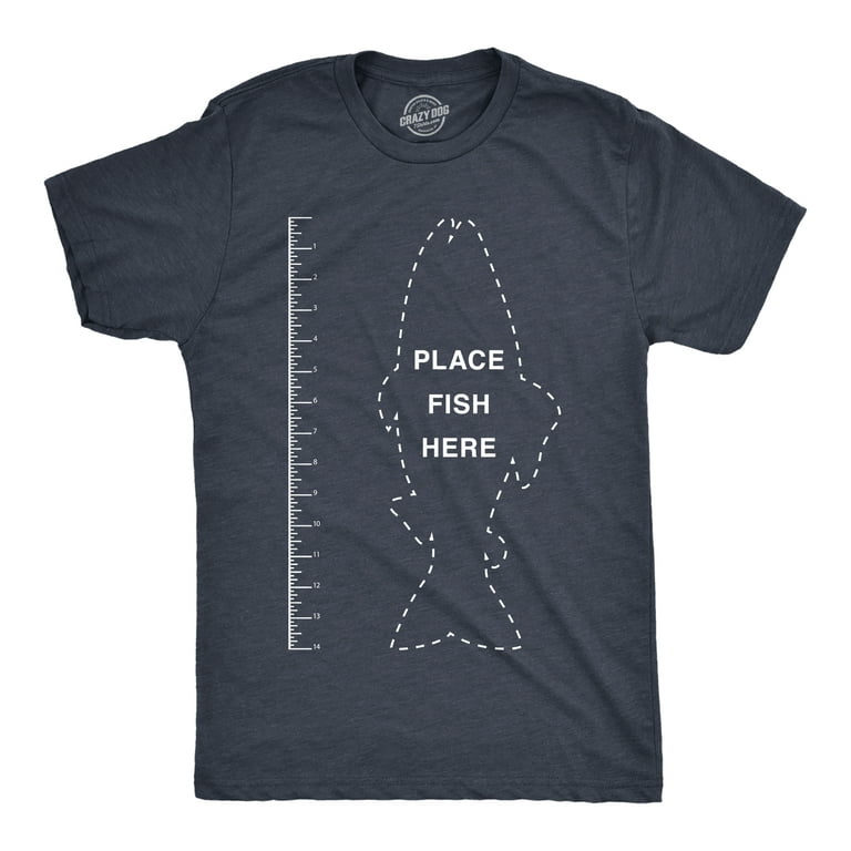 Mens Fish Ruler Tshirt Funny Fishing Measurement Tee (Heather Navy) - XL  Graphic Tees