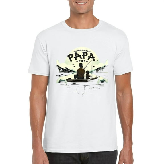 Mens Fisherman Dad Fishing Funny We Hooked The Best Papa Angler Gift T-Shirt, for men & women, up to size 5XL