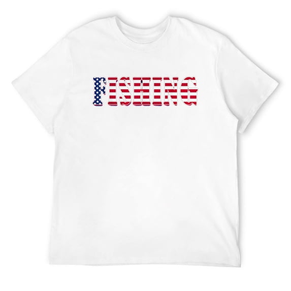 Mens Fishing American Flag - Fishing T-Shirt White 3X-Large