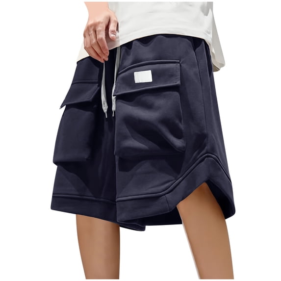 Mens Fishing Cargo Shorts Multi-Pockets Drawstring Elastic Waist Knee Length Short Pants Fathers Day Gift
