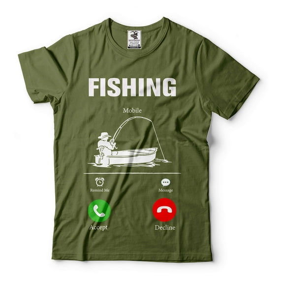 Mens Fishing Shirt Fishing Calling Shirt Gift For Men Husband Fishing Tee Father's Day Fishing Tee (3X-Large Military Green)