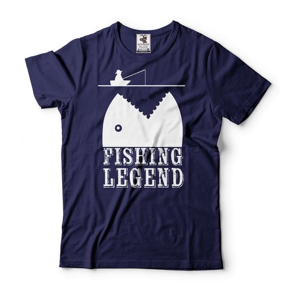 Mens Fishing Shirt Fishing Legend Shirt Fisherman Gifts Fishing Birthday Tee Father's Day Gift (Large Navy Blue)
