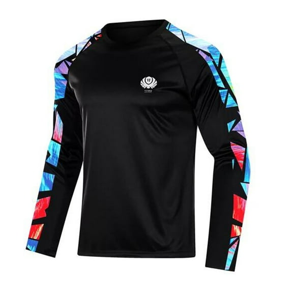 Mens Fishing Shirts Long Sleeve UPF50+ Rash Guard Quick Dry Sun Protection Lightweight Black L