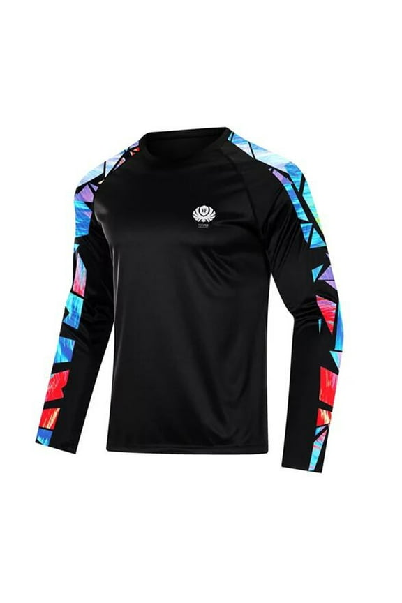 Mens Fishing Shirts Long Sleeve UPF50+ Rash Guard Quick Dry Sun Protection Lightweight Black L
