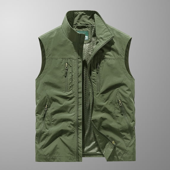 Mens Fishing Vest Big & Tall M-6XL Plus Size Zip-Up Casual Sleeveless Cargo Jackets Quick-Drying Pockets Hiking Hunting Work Outerwear Vests