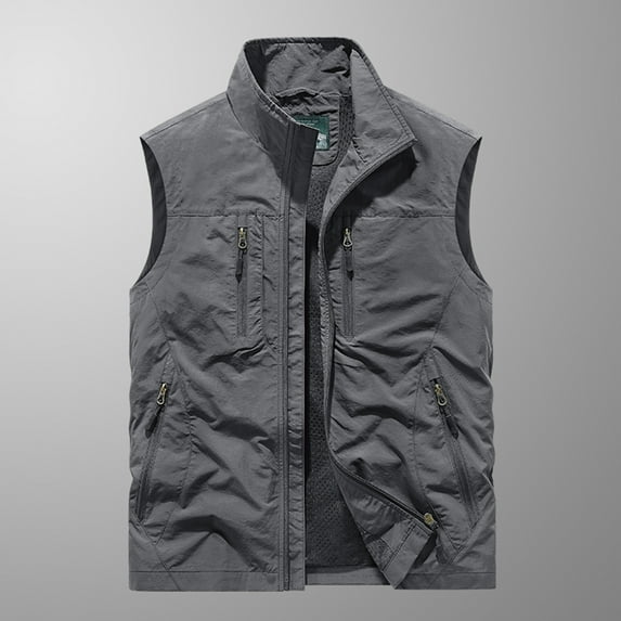 Mens Fishing Vest Big & Tall M-6XL Plus Size Zip-Up Casual Sleeveless Cargo Jackets Quick-Drying Pockets Hiking Hunting Work Outerwear Vests
