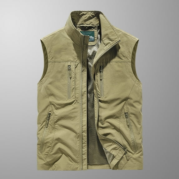 Mens Fishing Vest Big & Tall M-6XL Plus Size Zip-Up Casual Sleeveless Cargo Jackets Quick-Drying Pockets Hiking Hunting Work Outerwear Vests