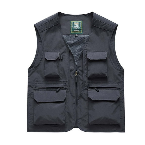 Mens Fishing Vest Clearance Sale M-5XL Plus Size Zipper Up Lightweight Sleeveless Jackets Casual Multi Pockets Hiking Work Outerwear Vests Coats