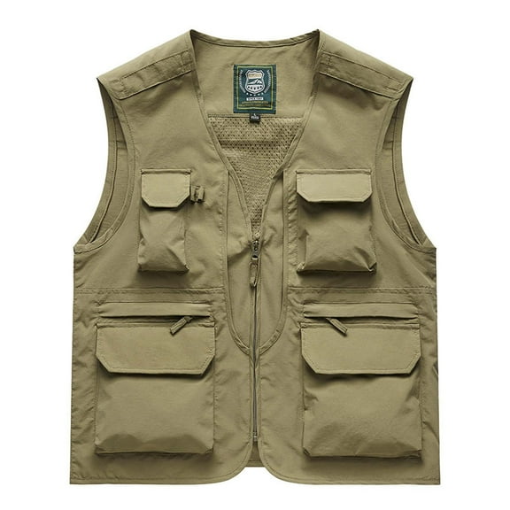 Mens Fishing Vest Clearance Sale M-5XL Plus Size Zipper Up Lightweight Sleeveless Jackets Casual Multi Pockets Hiking Work Outerwear Vests Coats