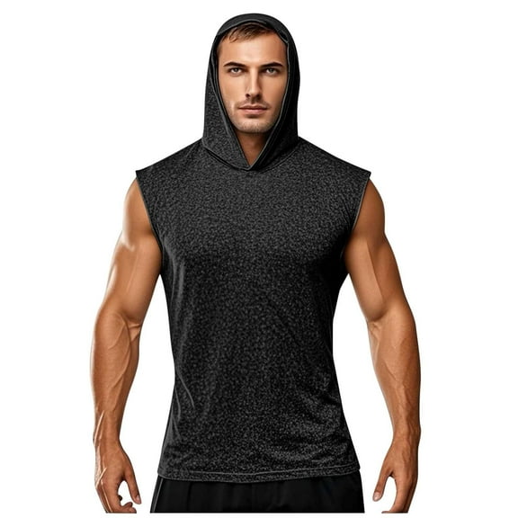 Mens Fitness Hoodies Quick Dry Sun Protection Sleeveless Shirts Quick Dry Stretch Workout Tops 2XL