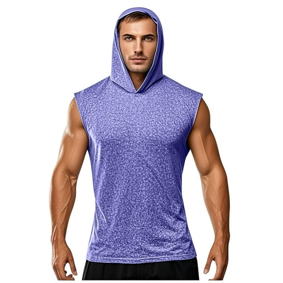 Mens Fitness Hoodies Quick Dry Sun Protection Sleeveless Shirts Quick Dry Stretch Workout Tops L