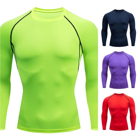 Mens Fitness Long Sleeve Tee for Men Ideal for Running Gym Training Thermal Muscle Comfortable Breathable Green XL