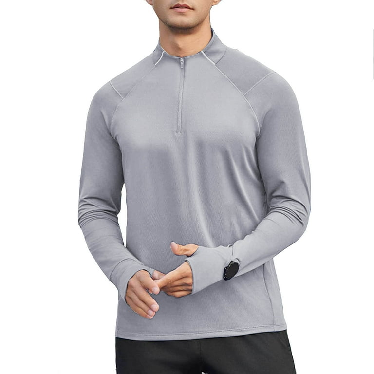 Mens Fitness Running Shirts 1/4 Zip Long Sleeve Raglan Shirts with