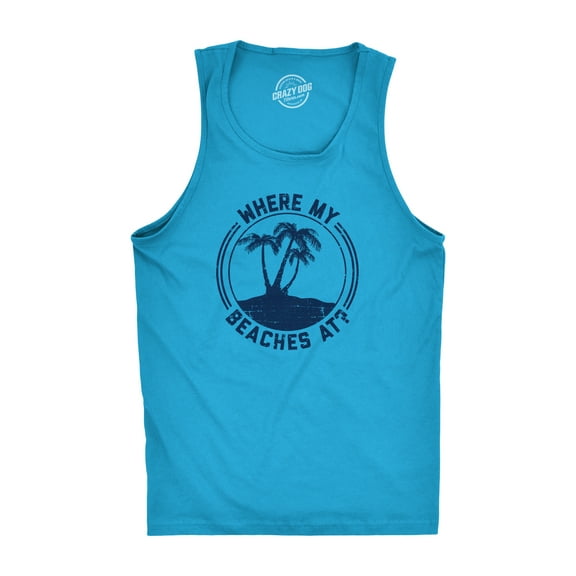 Mens Fitness Tank Where My Beaches At Tanktop Funny Summer Vacation Shirt