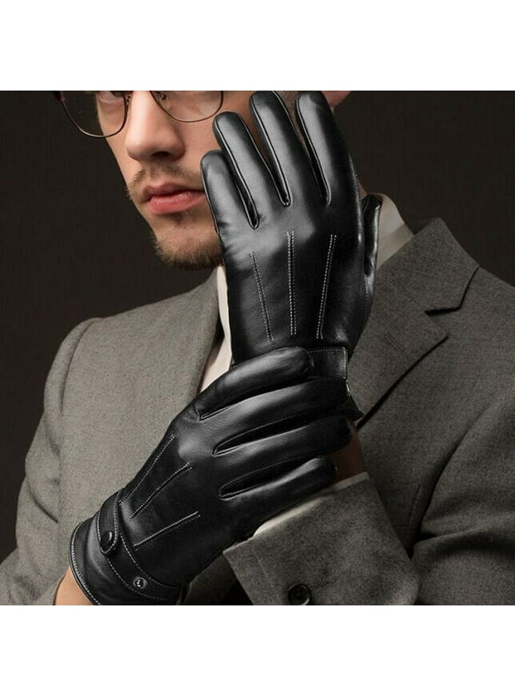 Mens Fitted Real Leather Touch-Screen Gloves with Racing Driving Gloves