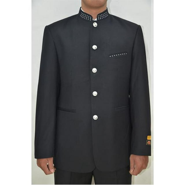 Single Breasted Men's Mandarin Banded Collar With 9 Button Closure Suit Dark Navy Blue Suit For Men main image 0